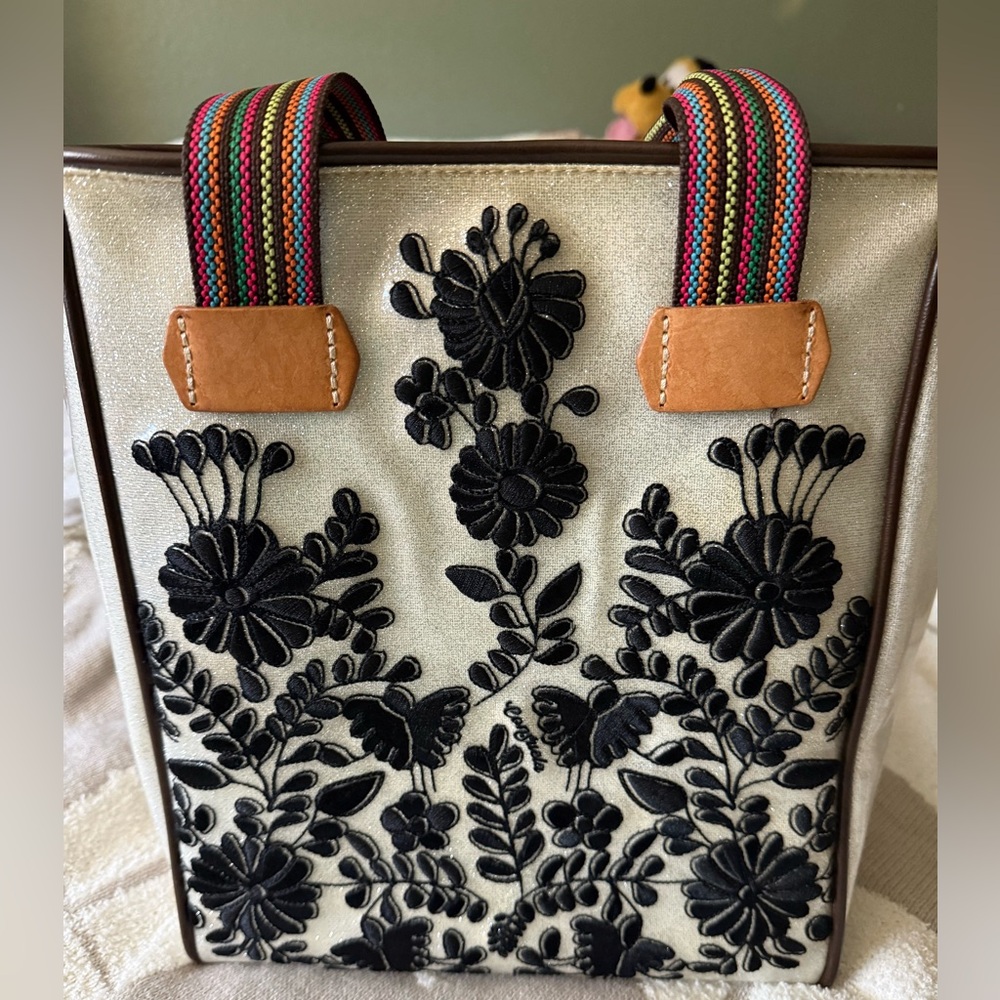 Elegant Black Floral Embroidered Consuela Women's Bag